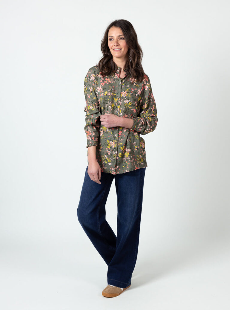 Maison Solfin - Chemisier femme viscose chaude vert kaki col volanté – 52