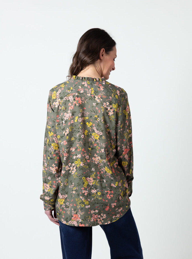 Maison Solfin - Chemisier femme viscose chaude vert kaki col volanté – 52