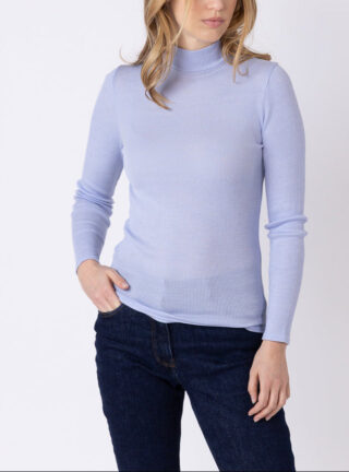 MAISON SOLFIN - Pull chaussette femme col montant bleu ciel