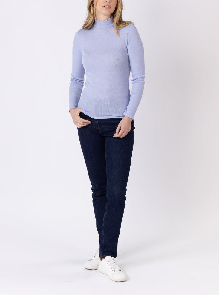 Maison Solfin - Pull chaussette femme col montant bleu ciel – 5