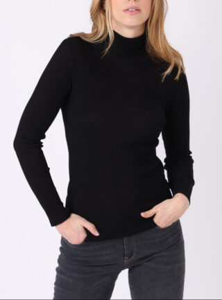 MAISON SOLFIN - Pull chaussette col roulé laine et soie noir