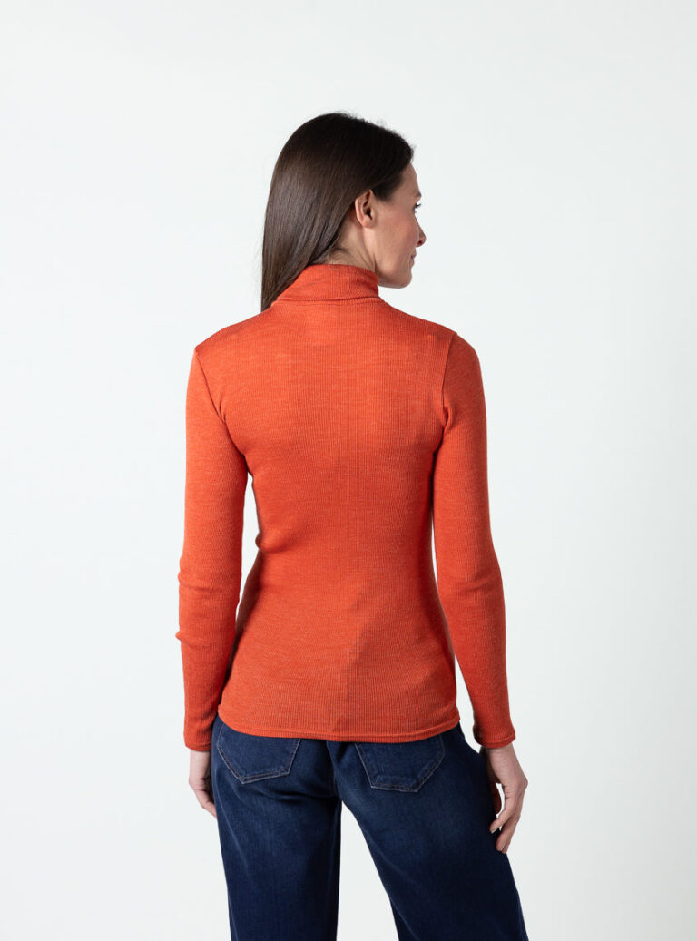 Maison Solfin - Pull chaussette femme col roulé laine mérinos et soie orange – 5