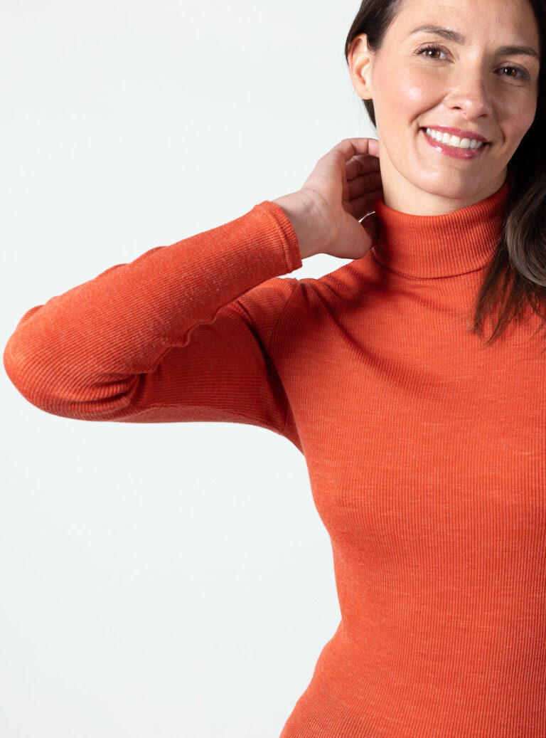 Maison Solfin - Pull chaussette femme col roulé laine mérinos et soie orange – 5