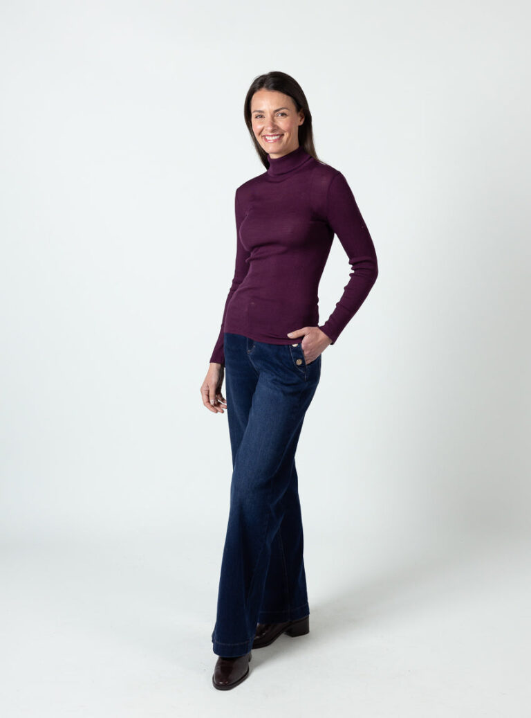 Maison Solfin - Pull chaussette femme col roulé laine mérinos et soie rose prune – 5
