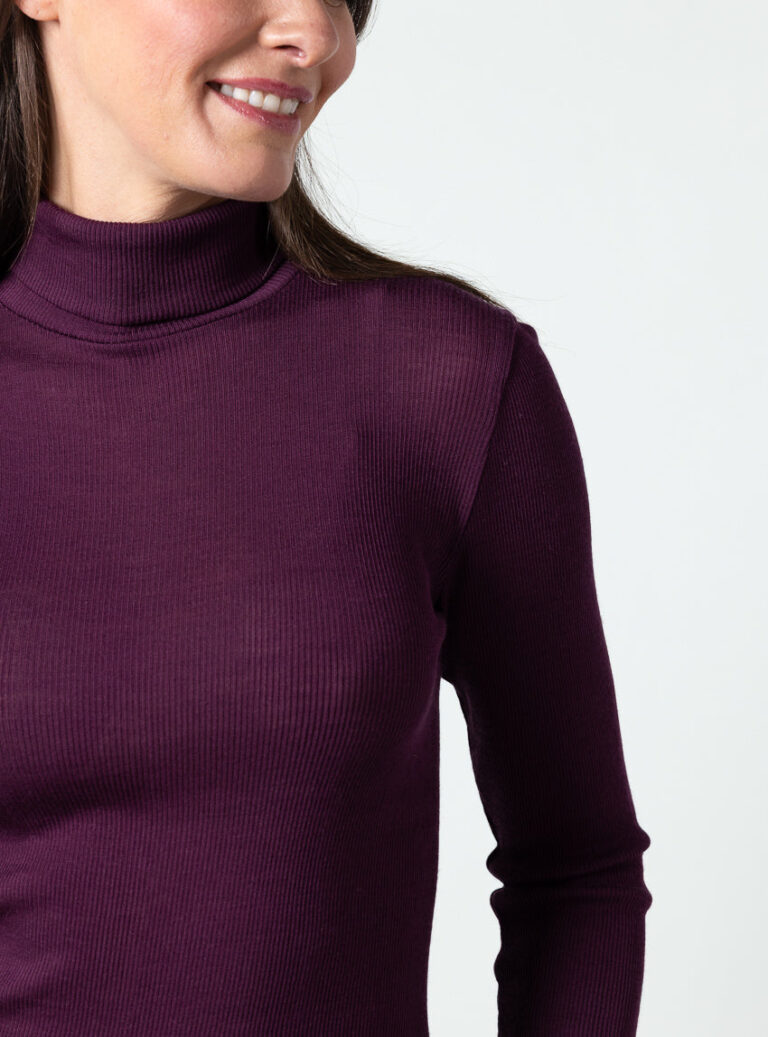 Maison Solfin - Pull chaussette femme col roulé laine mérinos et soie rose prune – 5