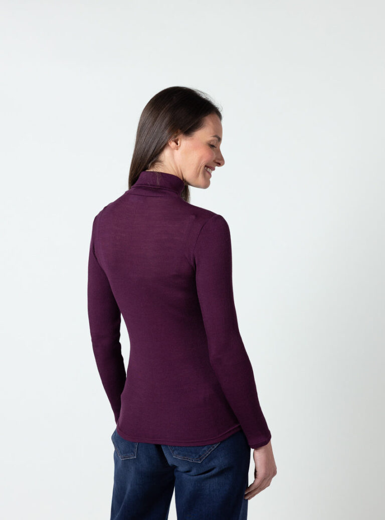 Maison Solfin - Pull chaussette femme col roulé laine mérinos et soie rose prune – 5