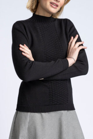 MAISON SOLFIN - Pull intégral femme en laine merinos noir