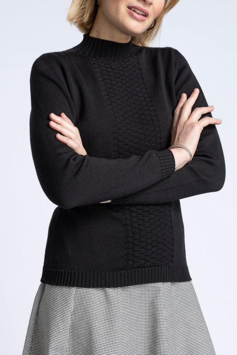 7662 NOIR M 1527 Maison Solfin - Pull intégral femme en laine merinos noir – 1
