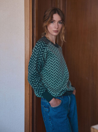 Pull jacquard vert sauge Cindy par la marque MAISON SOLFIN MAISON SOLFIN - Pull jacquard vert sauge Cindy