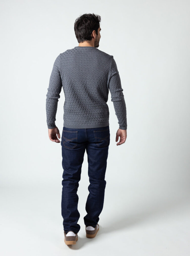 Maison Solfin - Pull homme effet damier gris minerais – 6