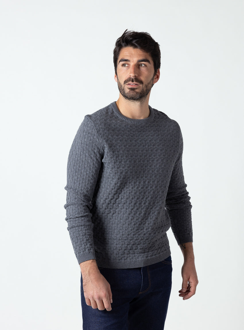 7690 gris minerais 7 Maison Solfin - Pull homme effet damier gris minerais – 6