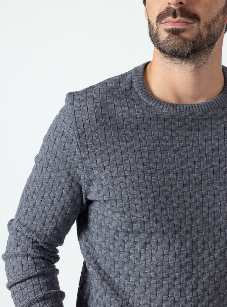 Maison Solfin - Pull homme effet damier gris minerais – 6