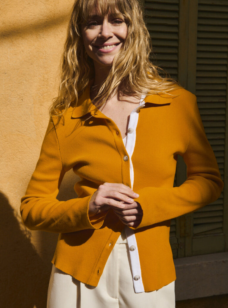 LAFRANÇAISE Mailles in France - Cardigan col polo jaune Dominique – L