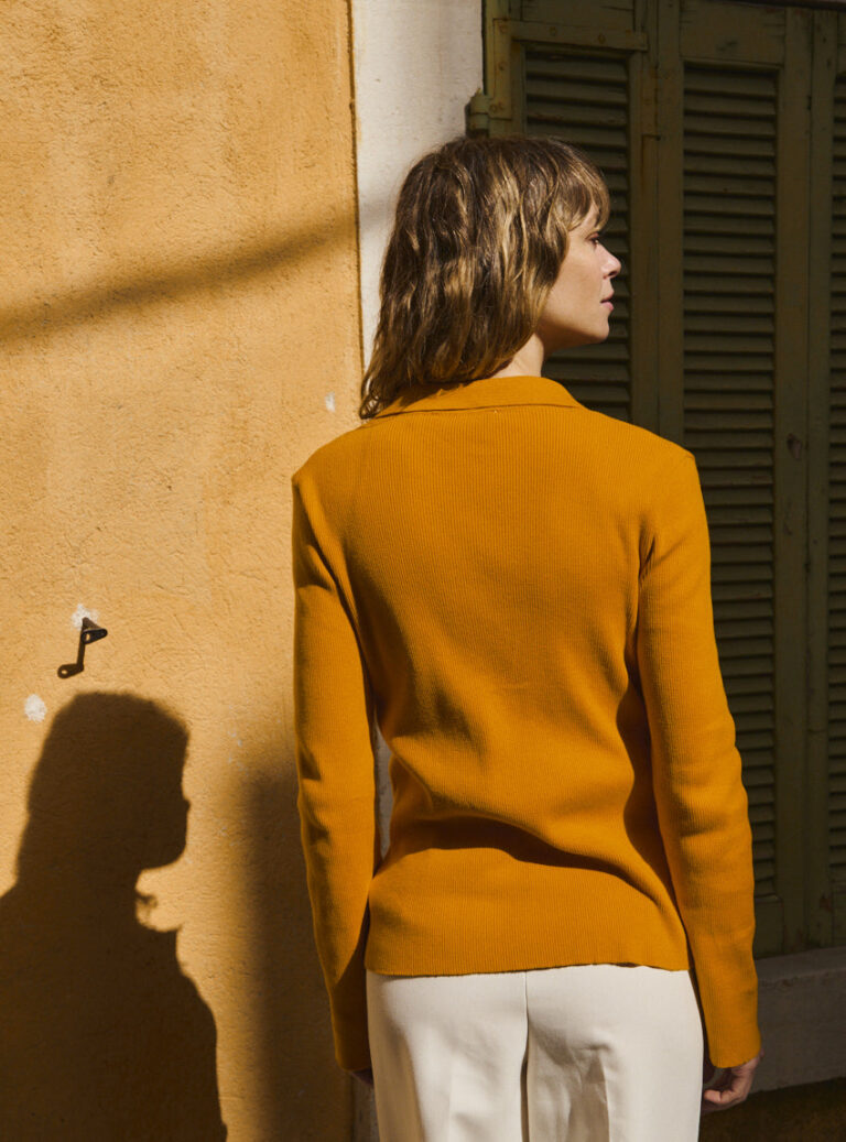 LAFRANÇAISE Mailles in France - Cardigan col polo jaune Dominique – L