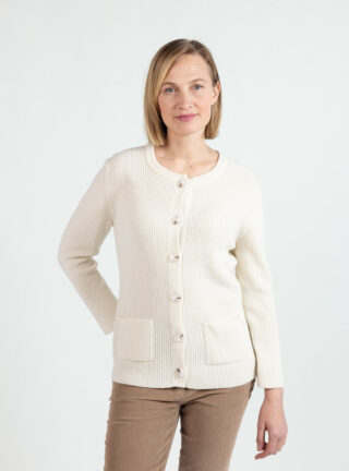 Cardigan femme en laine extrafine mérinos blanc naturel par la marque MAISON SOLFIN MAISON SOLFIN - Cardigan femme en laine extrafine mérinos blanc naturel