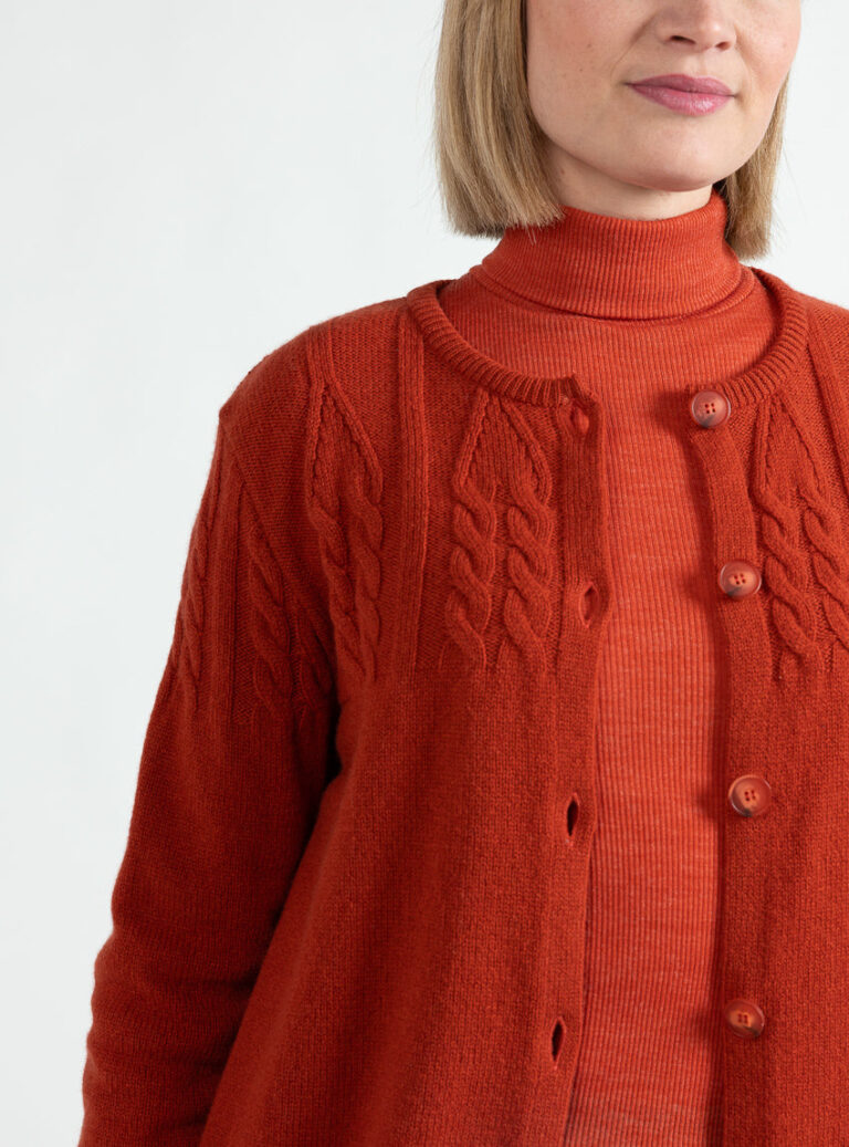 Maison Solfin - Cardigan femme en laine extrafine mérinos orange brûlé – 50