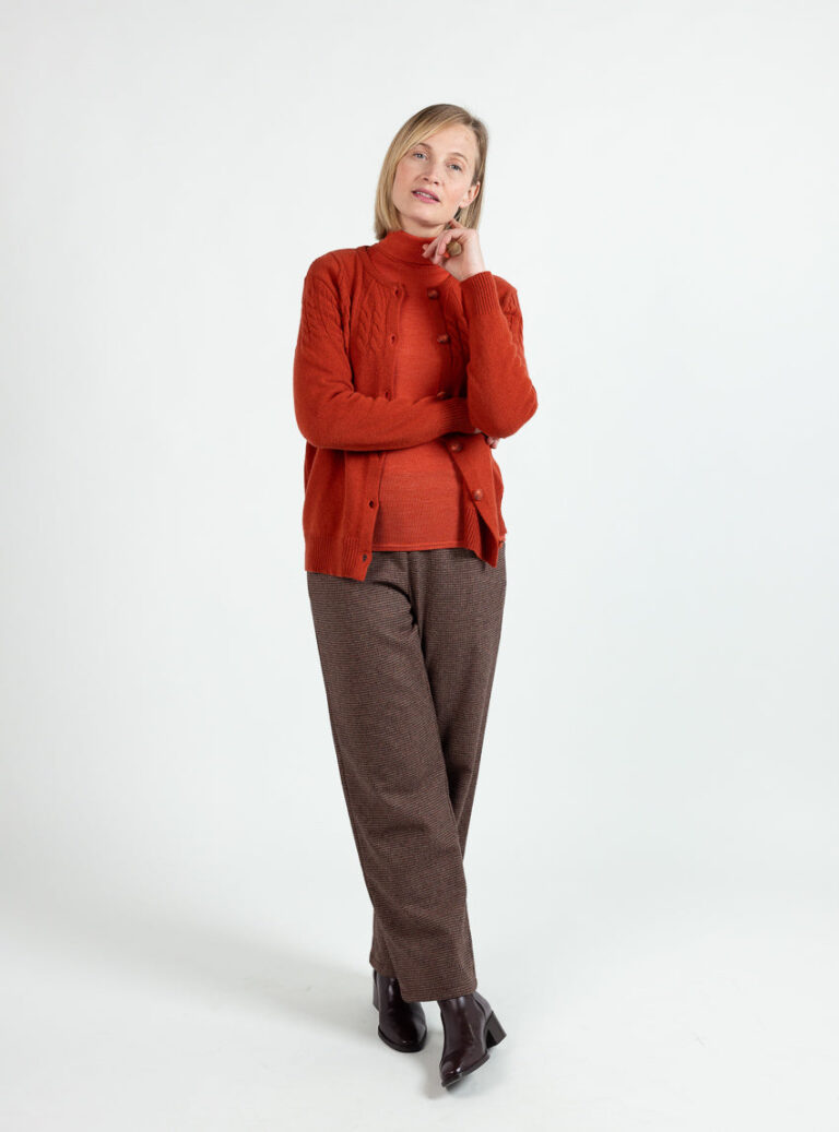 Maison Solfin - Cardigan femme en laine extrafine mérinos orange brûlé – 50