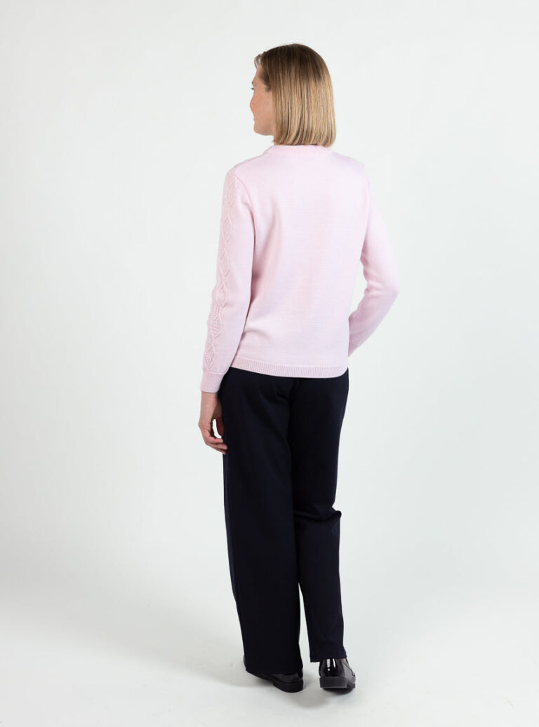 Maison Solfin - Pull femme esprit irlandais laine fine mérinos rose pastel – 50