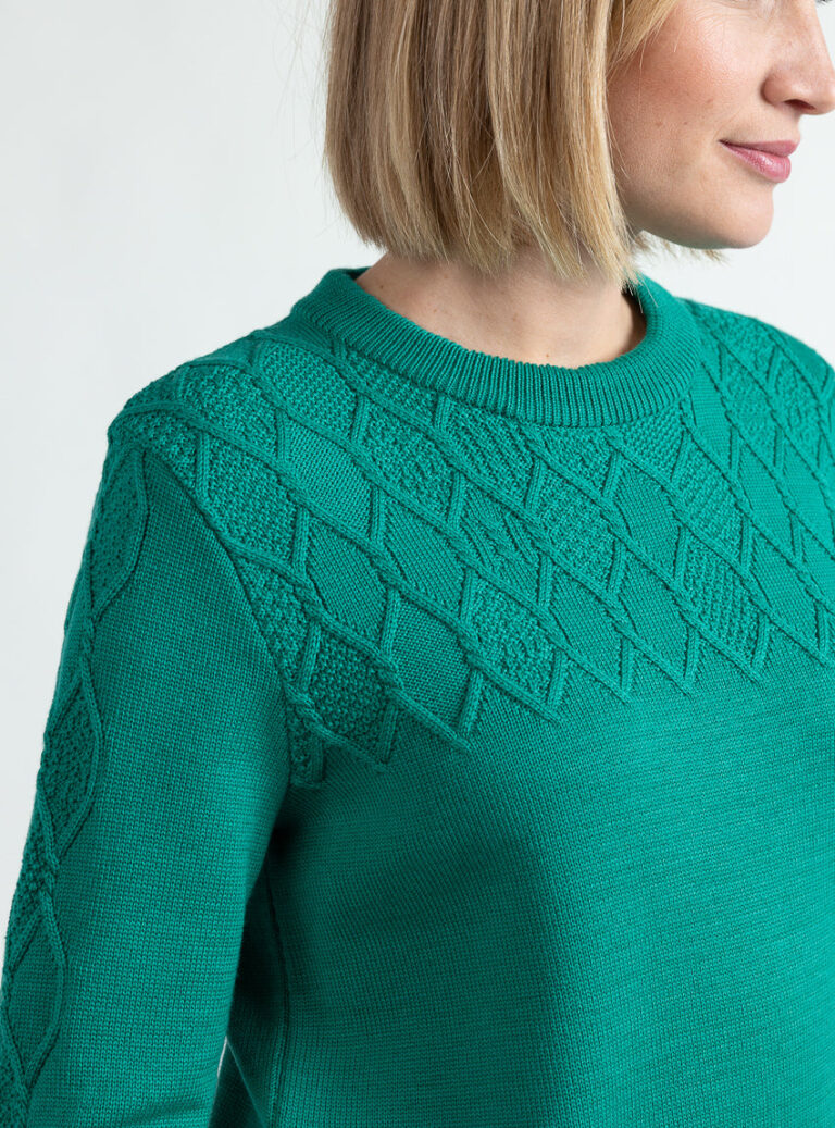 Maison Solfin - Pull femme esprit irlandais laine fine mérinos vert jade – 50