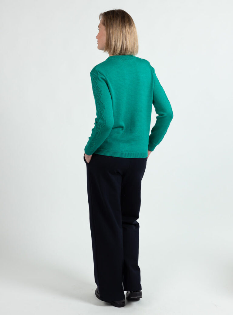 Maison Solfin - Pull femme esprit irlandais laine fine mérinos vert jade – 50