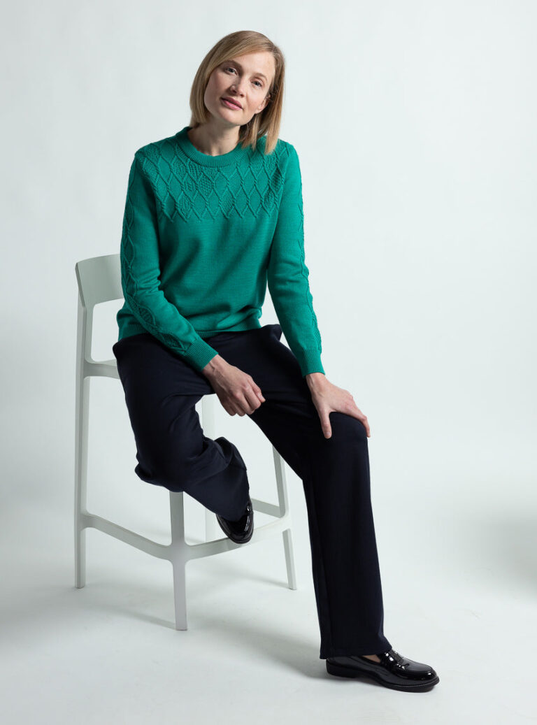 Maison Solfin - Pull femme esprit irlandais laine fine mérinos vert jade – 50