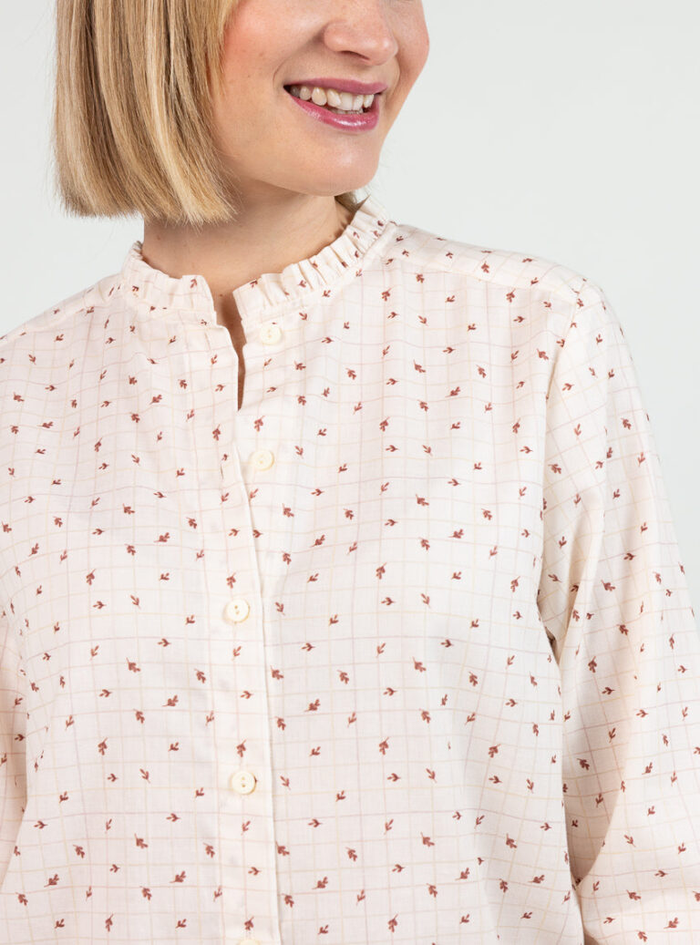 Maison Solfin - Chemisier femme en cotn bio carreaux beige – 50