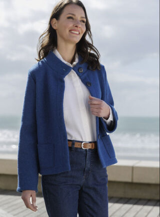 Veste femme laine bouillie bleu indigo par la marque MAISON SOLFIN MAISON SOLFIN - Veste femme laine bouillie bleu indigo
