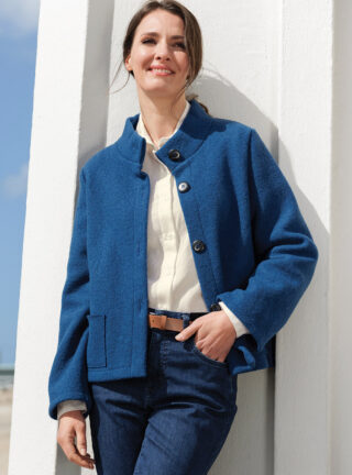 Veste femme laine bouillie bleu indigo par la marque MAISON SOLFIN MAISON SOLFIN - Veste femme laine bouillie bleu indigo
