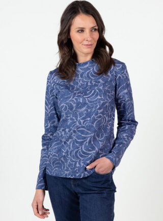 Tee-shirt femme coton maille jersey col montant par la marque MAISON SOLFIN MAISON SOLFIN - Tee-shirt femme coton maille jersey col montant
