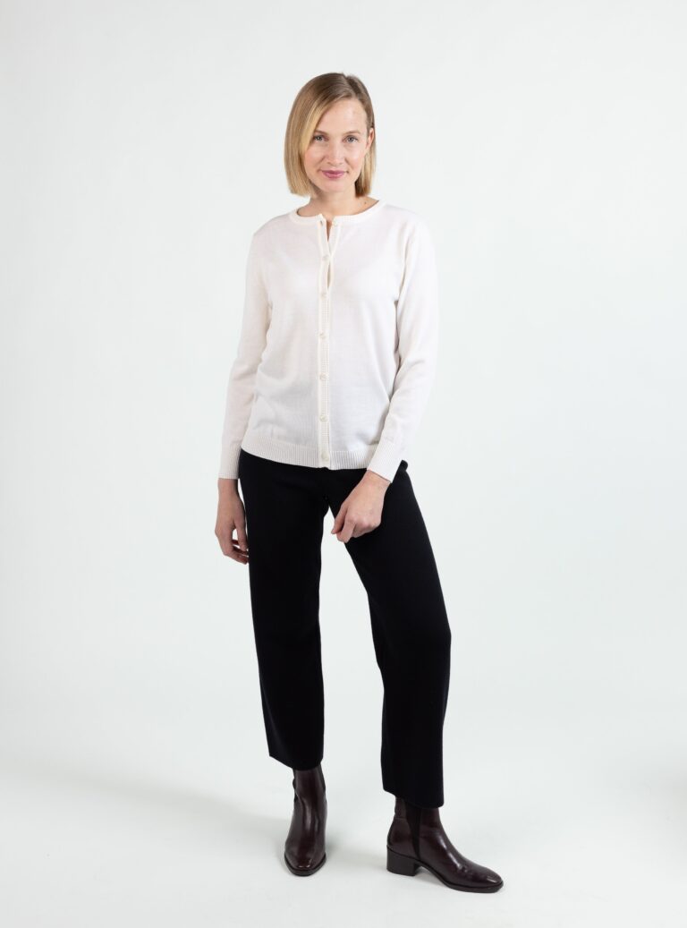 Maison Solfin - Cardigan femme en laine mérinos blanc naturel – 52