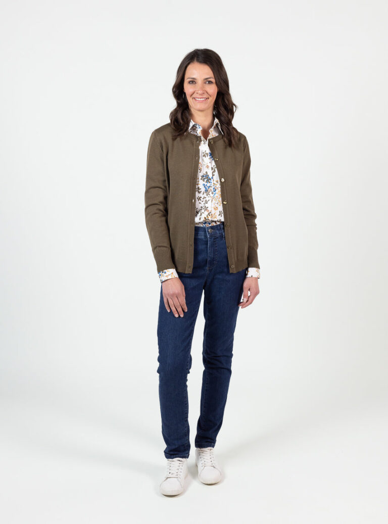 Maison Solfin - Cardigan femme en laine mérinos vert jonc – 52