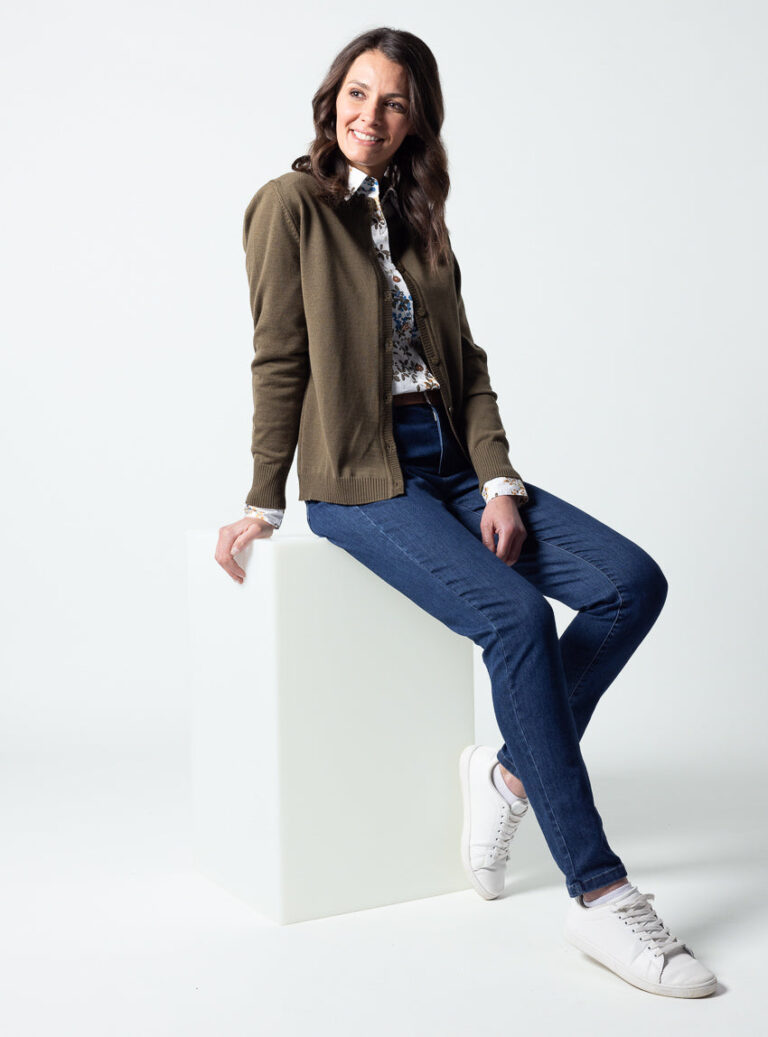 Maison Solfin - Cardigan femme en laine mérinos vert jonc – 52