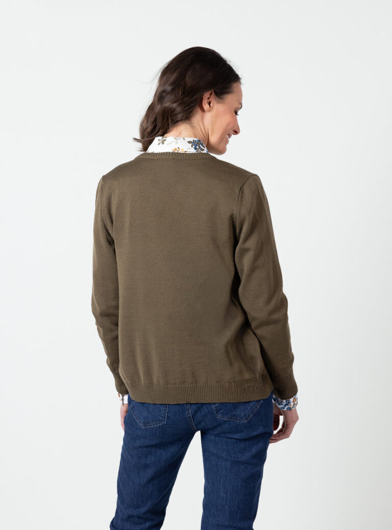 Maison Solfin - Cardigan femme en laine mérinos vert jonc – 52