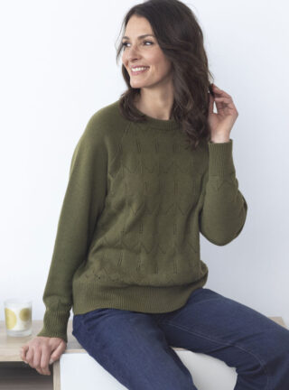 Pull femme laine extrafine mérinos et cachemire vert kaki par la marque MAISON SOLFIN MAISON SOLFIN - Pull femme laine extrafine mérinos et cachemire vert kaki
