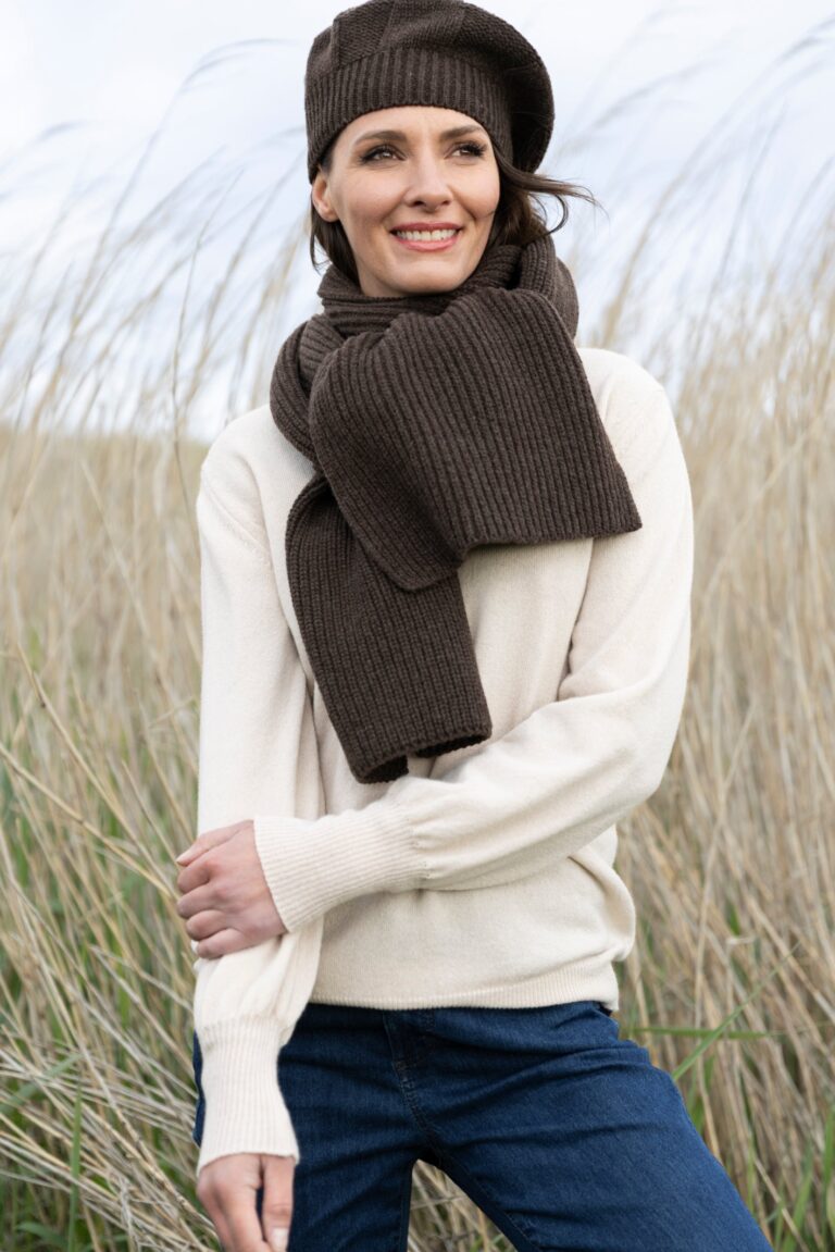 Maison Solfin - Écharpe femme laine fine recyclée marron – U