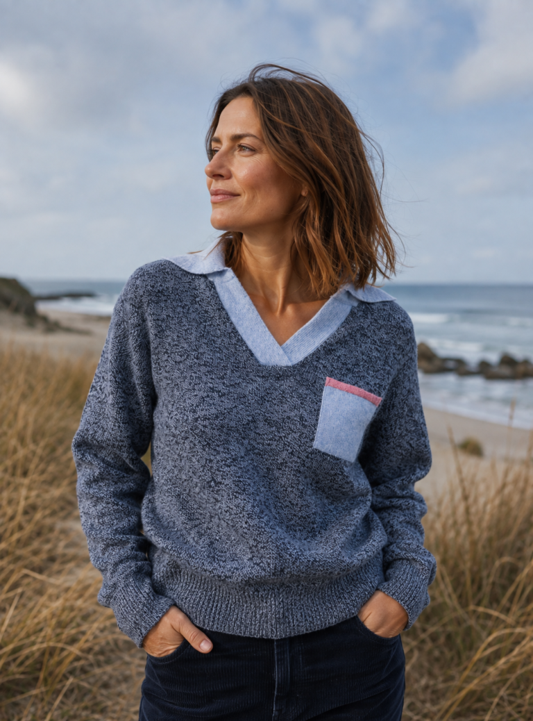 7810 pull eglantine bleu marine mouline 1 LAFRANÇAISE Mailles in France - Pull Eglantine – L