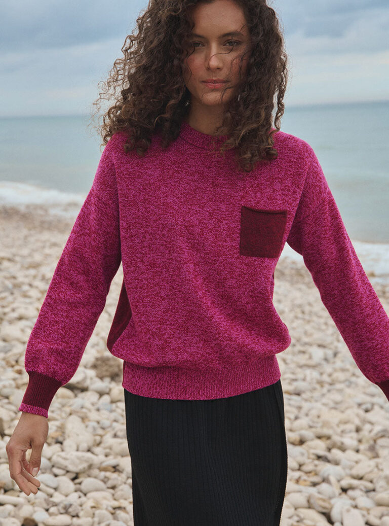 7811 RML 65 pull eva rose mouline LAFRANÇAISE Mailles in France - Pull laine mérinos Éva – L