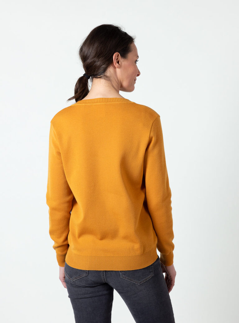 Maison Solfin - Pull femme col V en laine mérinos jaune miel – 50
