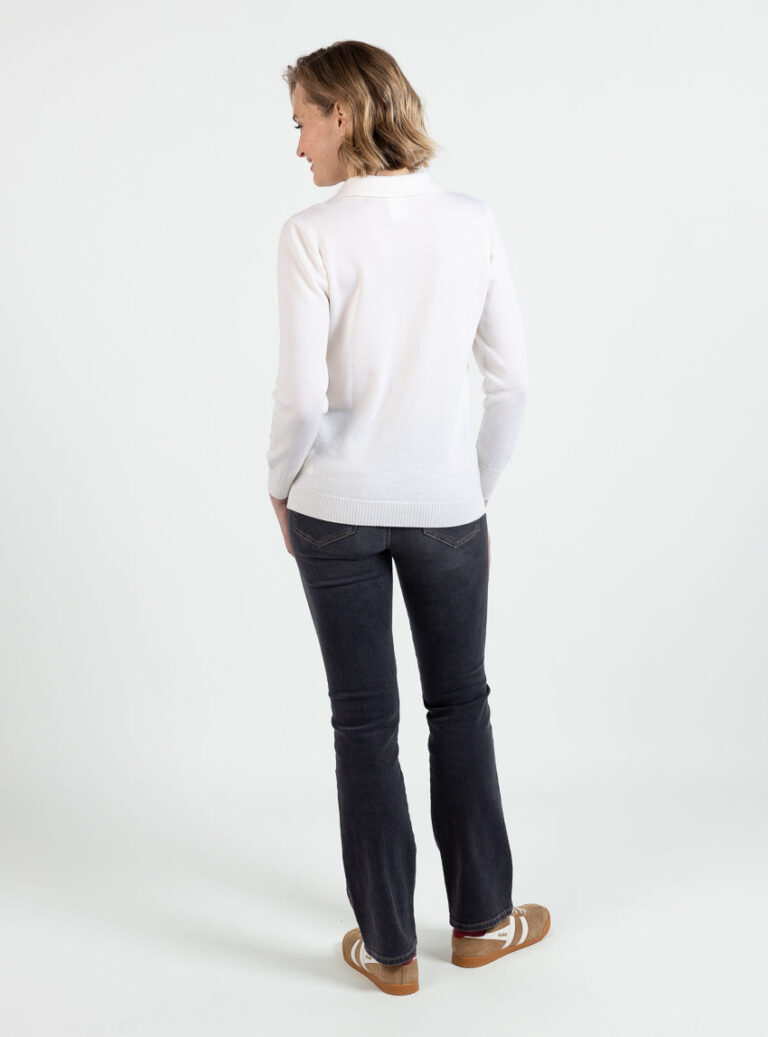 Maison Solfin - Pull femme col polo laine mérinos blanc naturel – 50