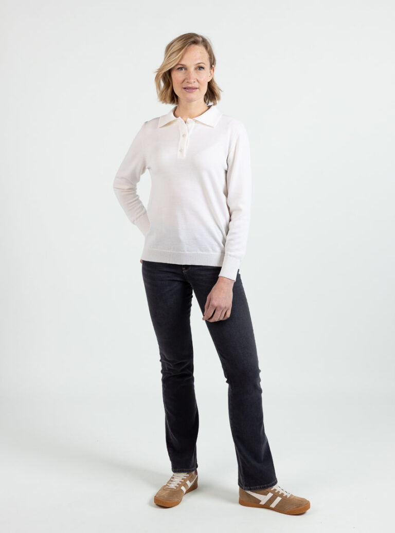 Maison Solfin - Pull femme col polo laine mérinos blanc naturel – 50