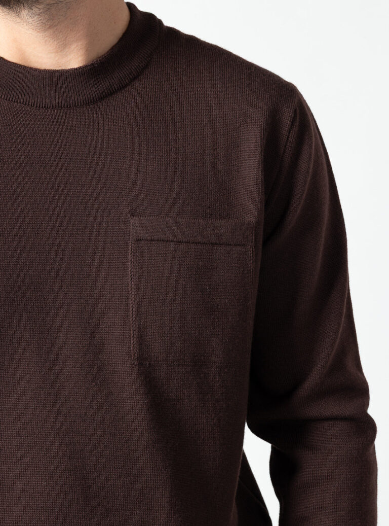 Maison Solfin - Pull homme col rond en laine merinos marron chocolat – 6