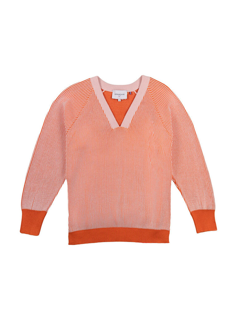 LAFRANÇAISE Mailles in France - Pull col V maille perlée orange Frida – L