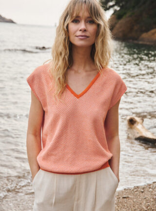Pull manches courtes col V Floriane par la marque MAISON SOLFIN MAISON SOLFIN - Pull manches courtes col V Floriane