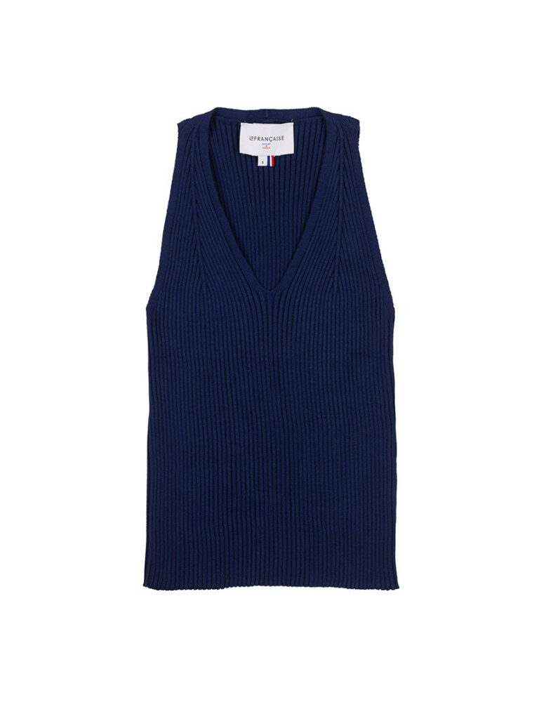 LAFRANÇAISE Mailles in France - Top maille côtelée bleu marine Francine – M