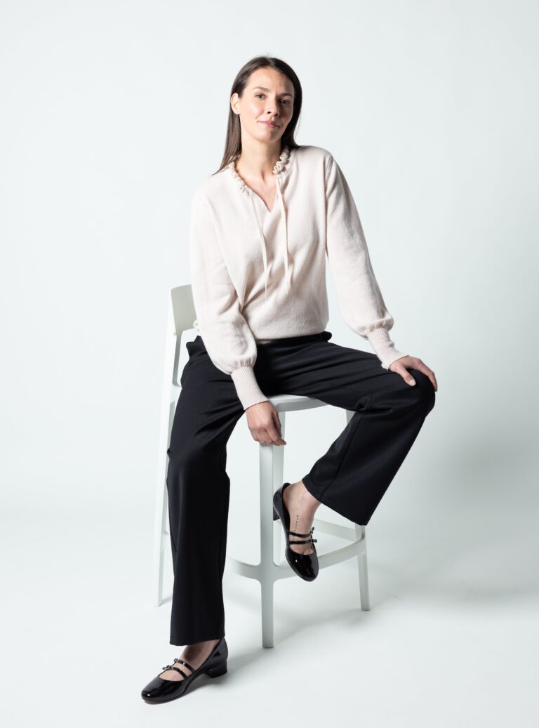 Maison Solfin - Pull femme laine mérinos et cachemire blanc lait – 50