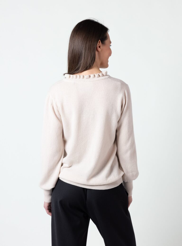 Maison Solfin - Pull femme laine mérinos et cachemire blanc lait – 50