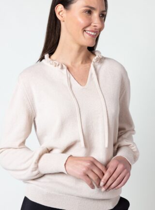 MAISON SOLFIN - Pull femme laine mérinos et cachemire blanc lait