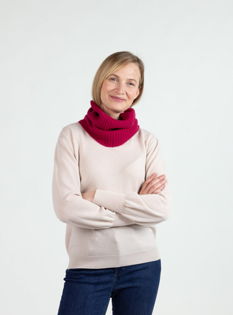 Maison Solfin - Tour de cou femme en cachemire rose framboise – U