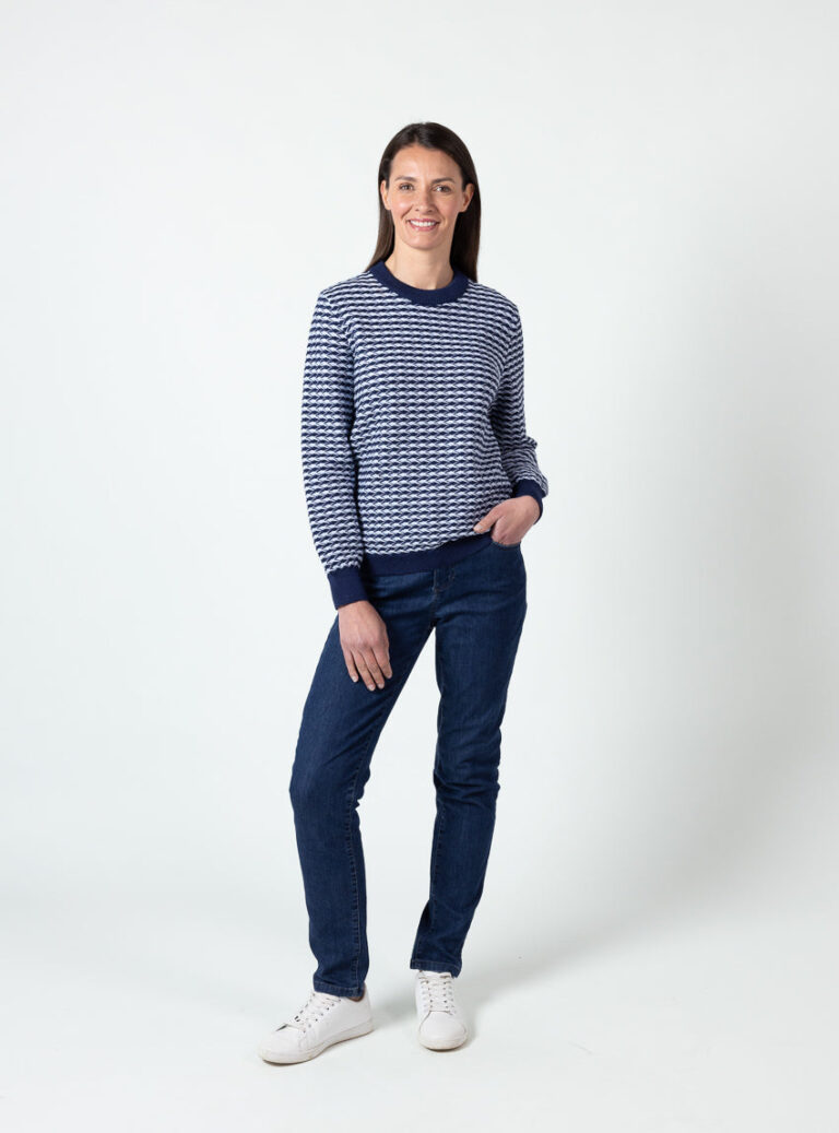 Maison Solfin - Pull femme en laine fine mérinos Jacquard bleu – 50
