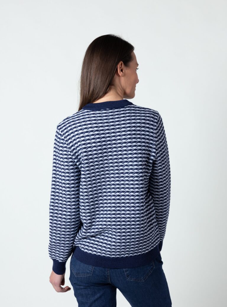 Maison Solfin - Pull femme en laine fine mérinos Jacquard bleu – 50